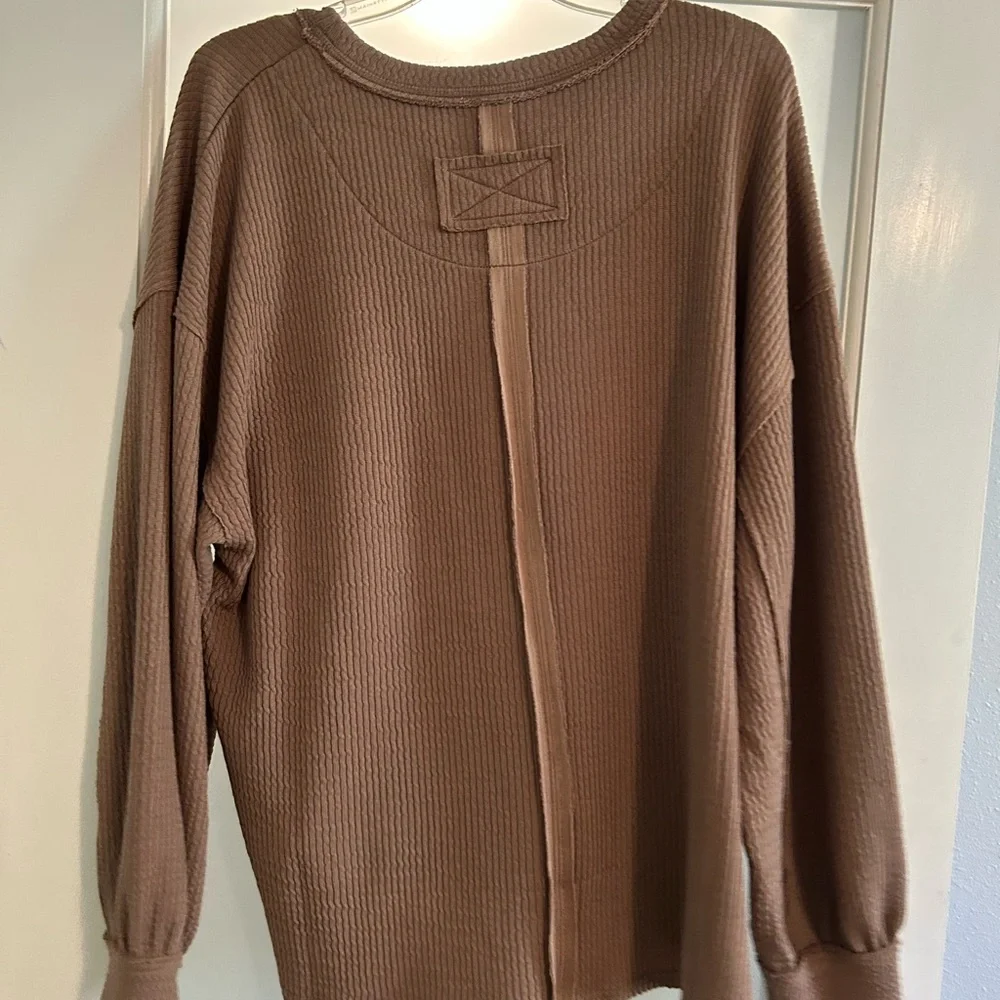 Brown Ribbed Long Sleeve Top - Picture 4 of 4